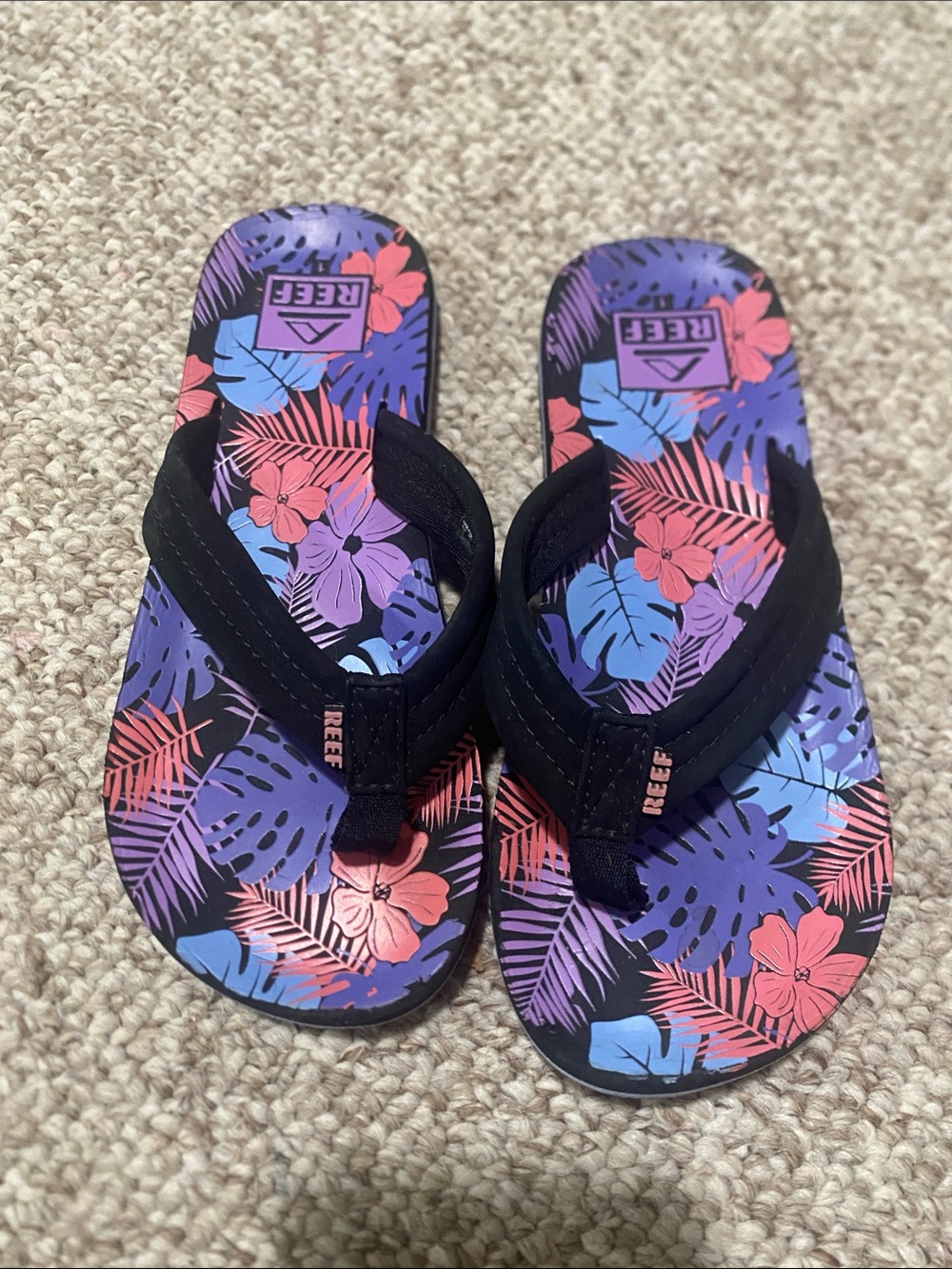 Reef Kids Floral Purple Blue Pink Flip Flop Sandals